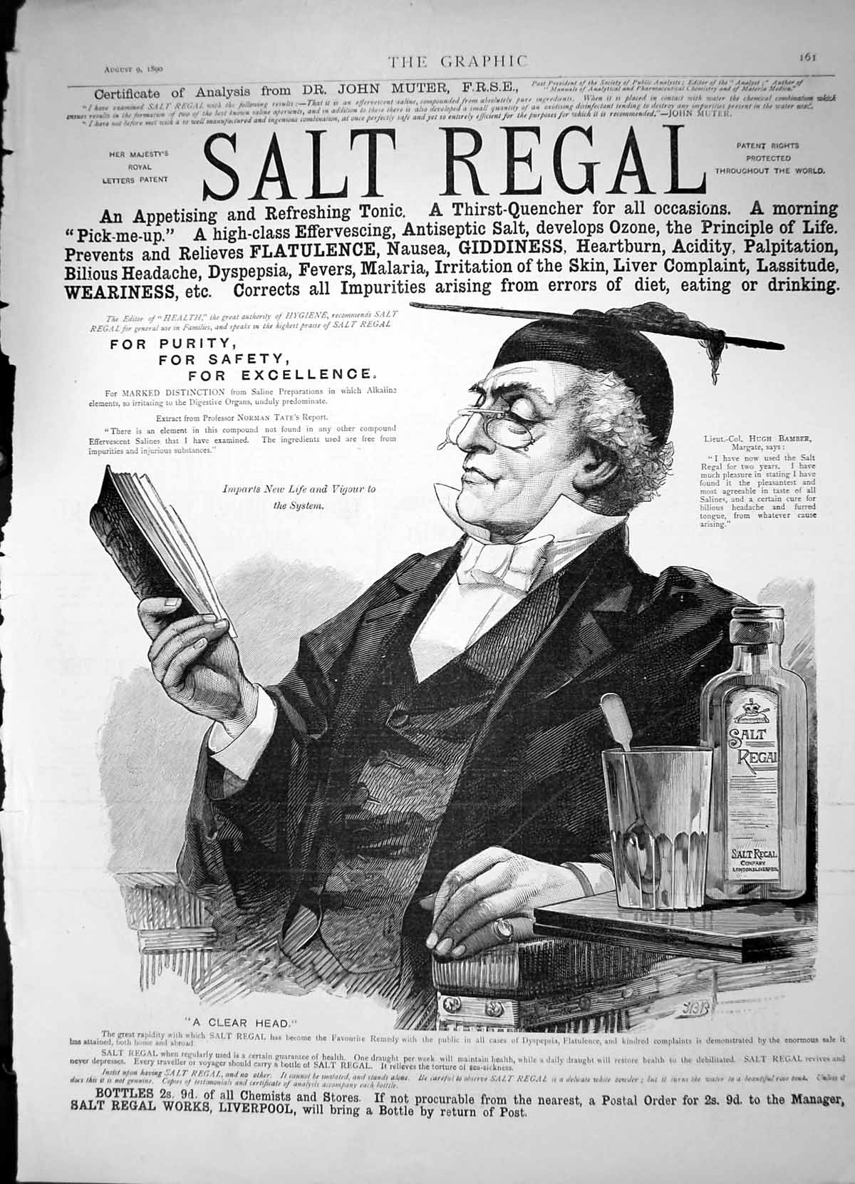 Antique Old Print Salt Regal Appetising Refreshing Tonic Thirst Quencher 1890