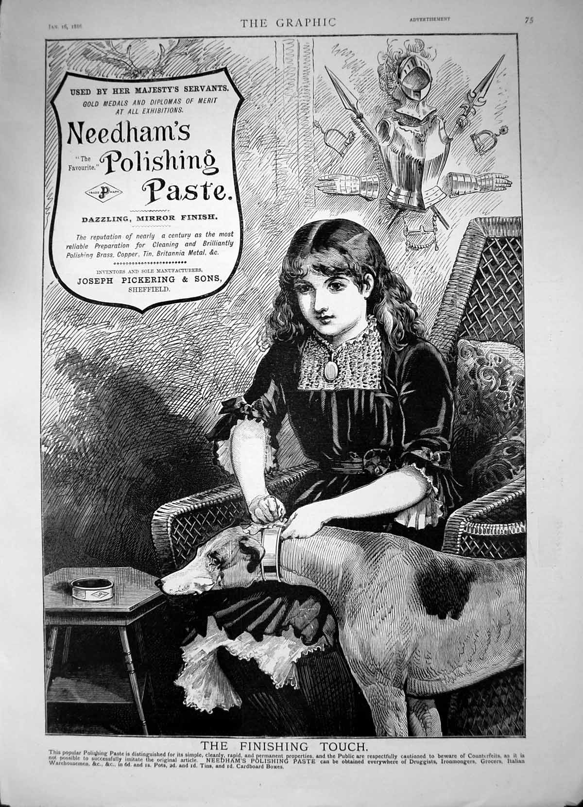 Antique Print Needhams Polishing Paste Cleaning Polishing Brass Copper 1886
