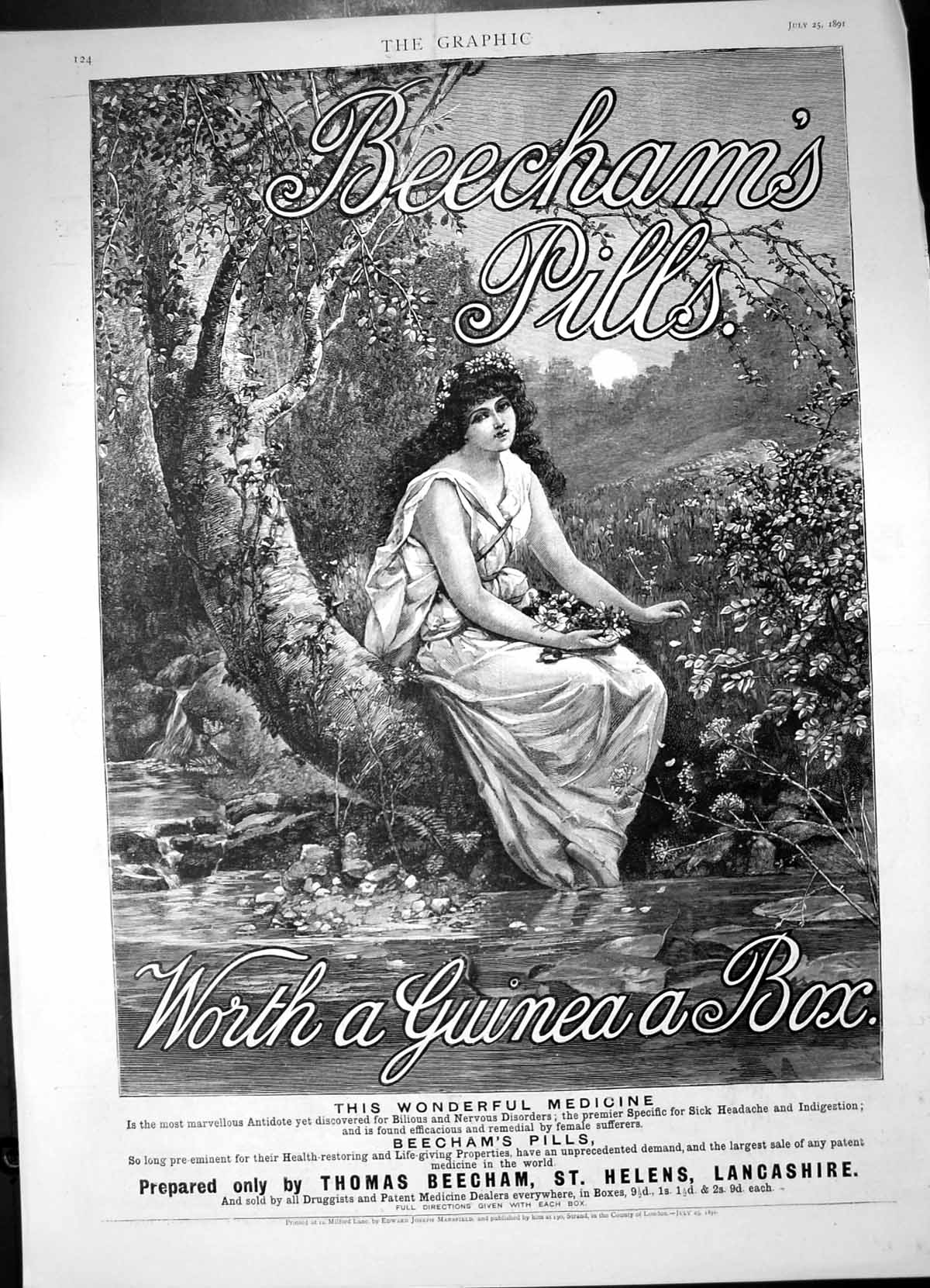 Antique Old Print Beechams Pills Wonderful Medecine Worth Guinea A Box 1891