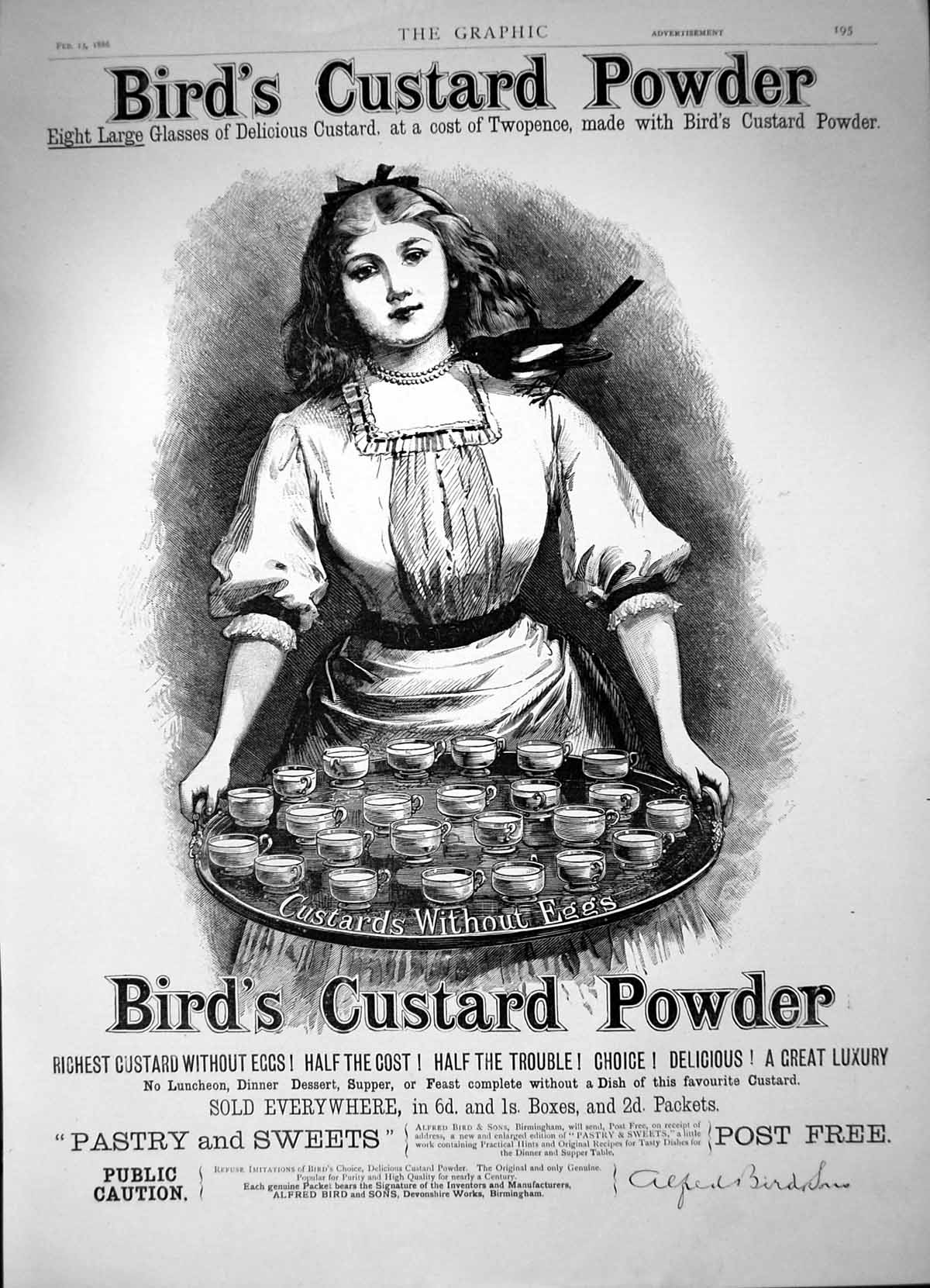 Antique Old Print Birds Custard Powder Custards Without Eggs Half Cost 1886