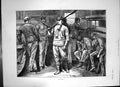 Original Old Antique Print Oxford Group Men Preparing Work Carrying Broom 1872