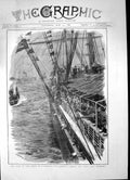 Antique Old Print Visit Queen Liverpool Crowd Boat Waving Await Arrival 1886