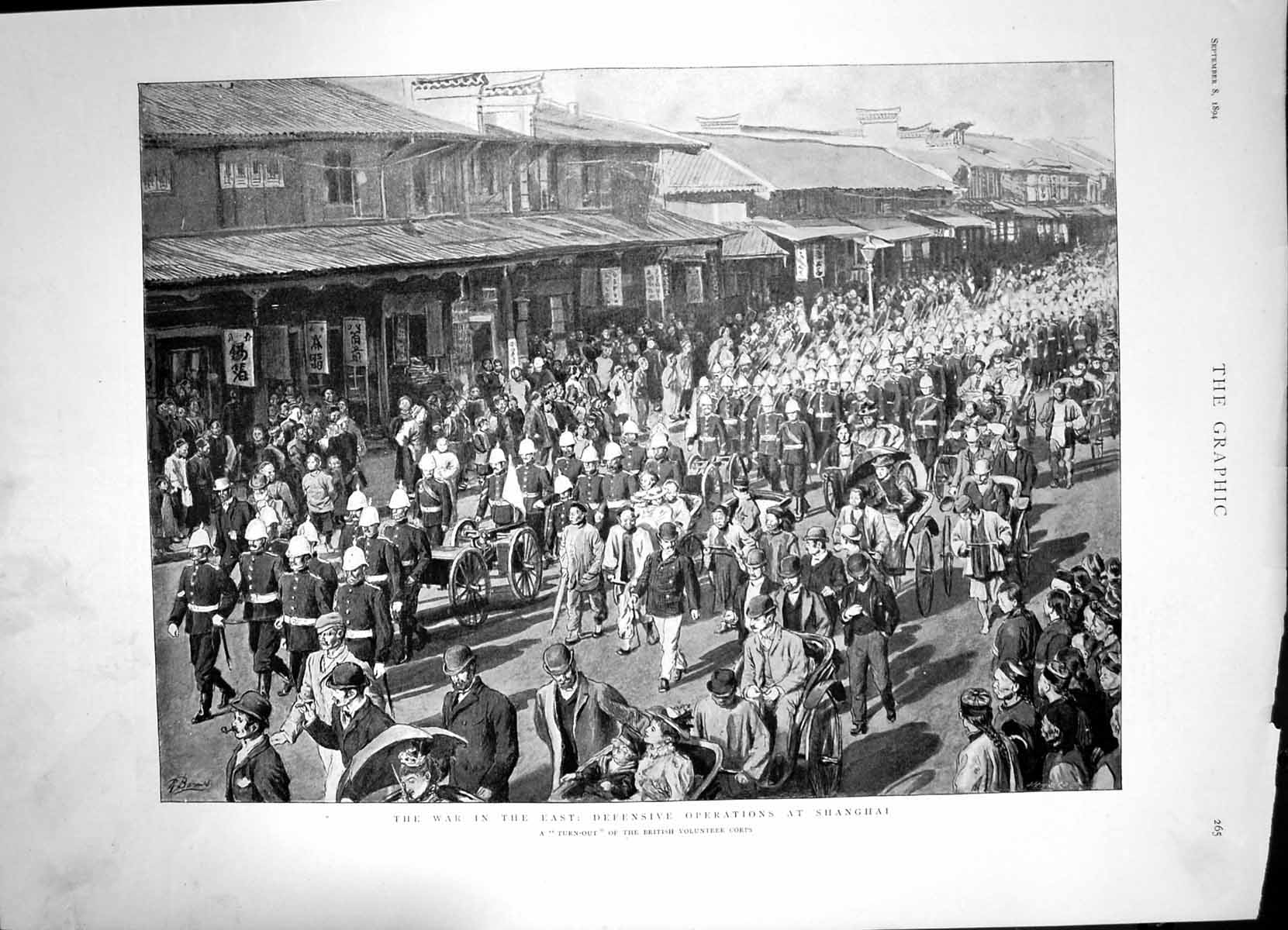 Old Antique Print War East British Volunteer Corps Streets Shanghai 1894 19th