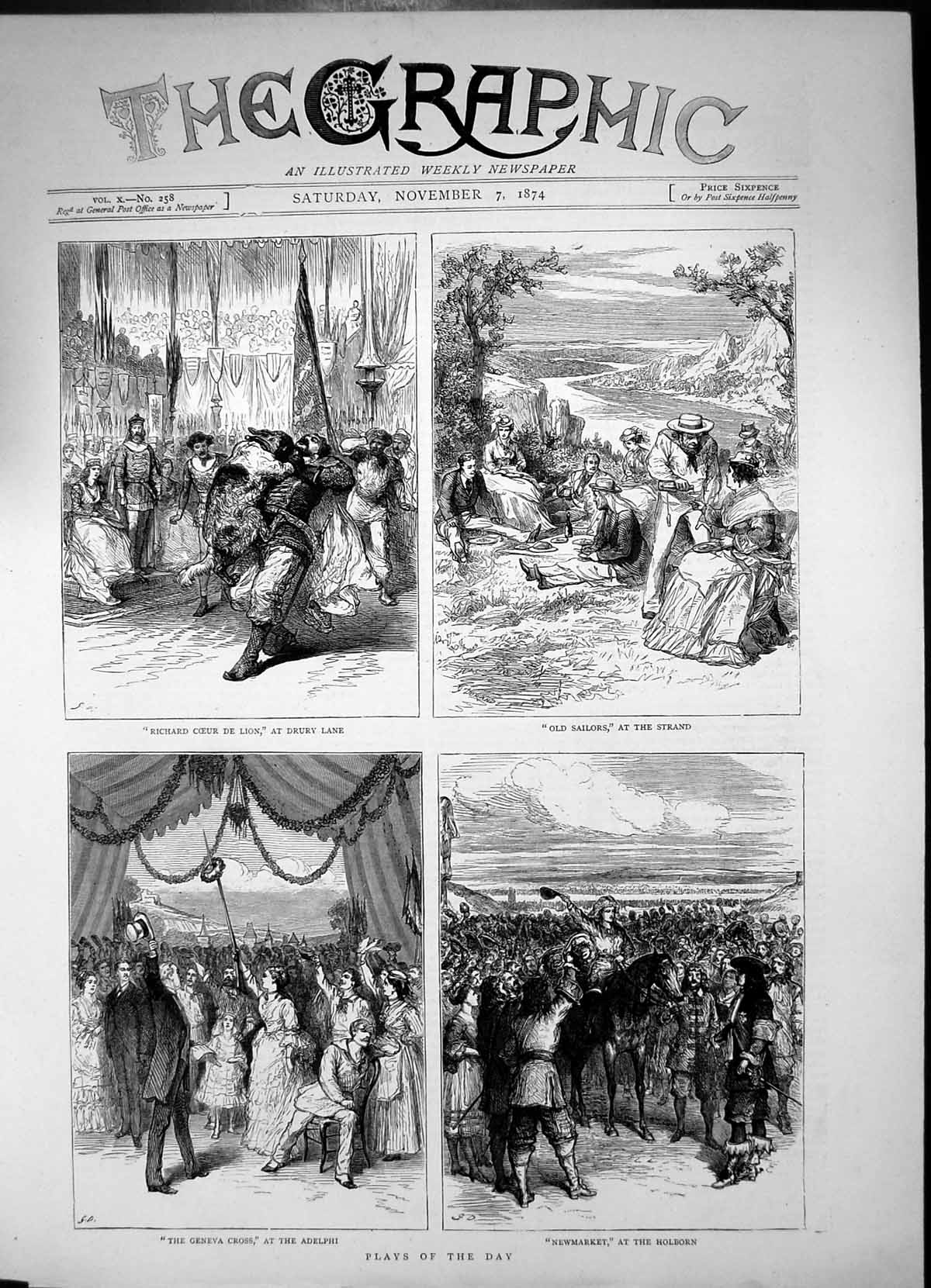 Antique Old Print Sailors Strand Newmarket Holborn Genevacross Adelphi1874 19th