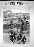 Antique Old Print Following Hounds By Train New Zealand Horses Riders 1891 19th
