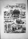 Antique Old Print Visit Hot Lakes New Zealand Crossing Camping Out Ferry 1880