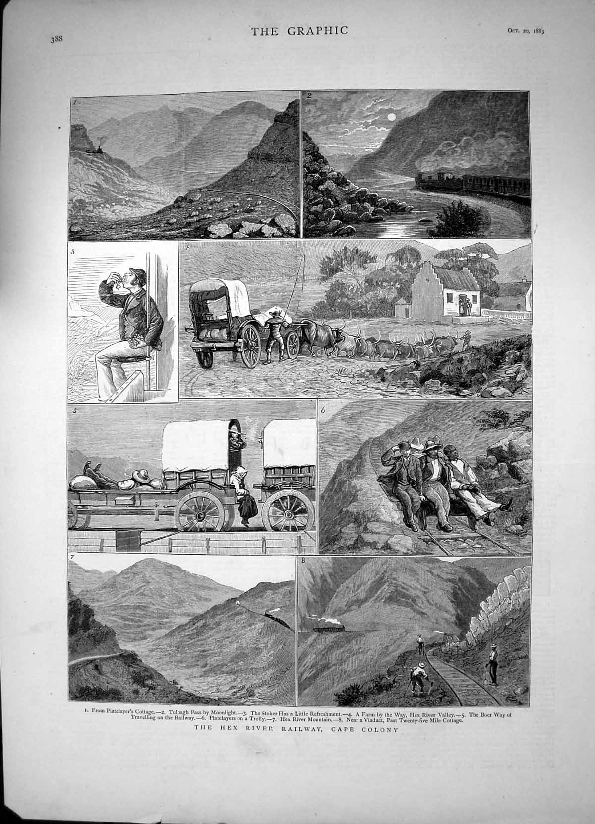 Antique Old Print Hex River Railway Cape Colony Tulbagh Pass Platelayers 1883