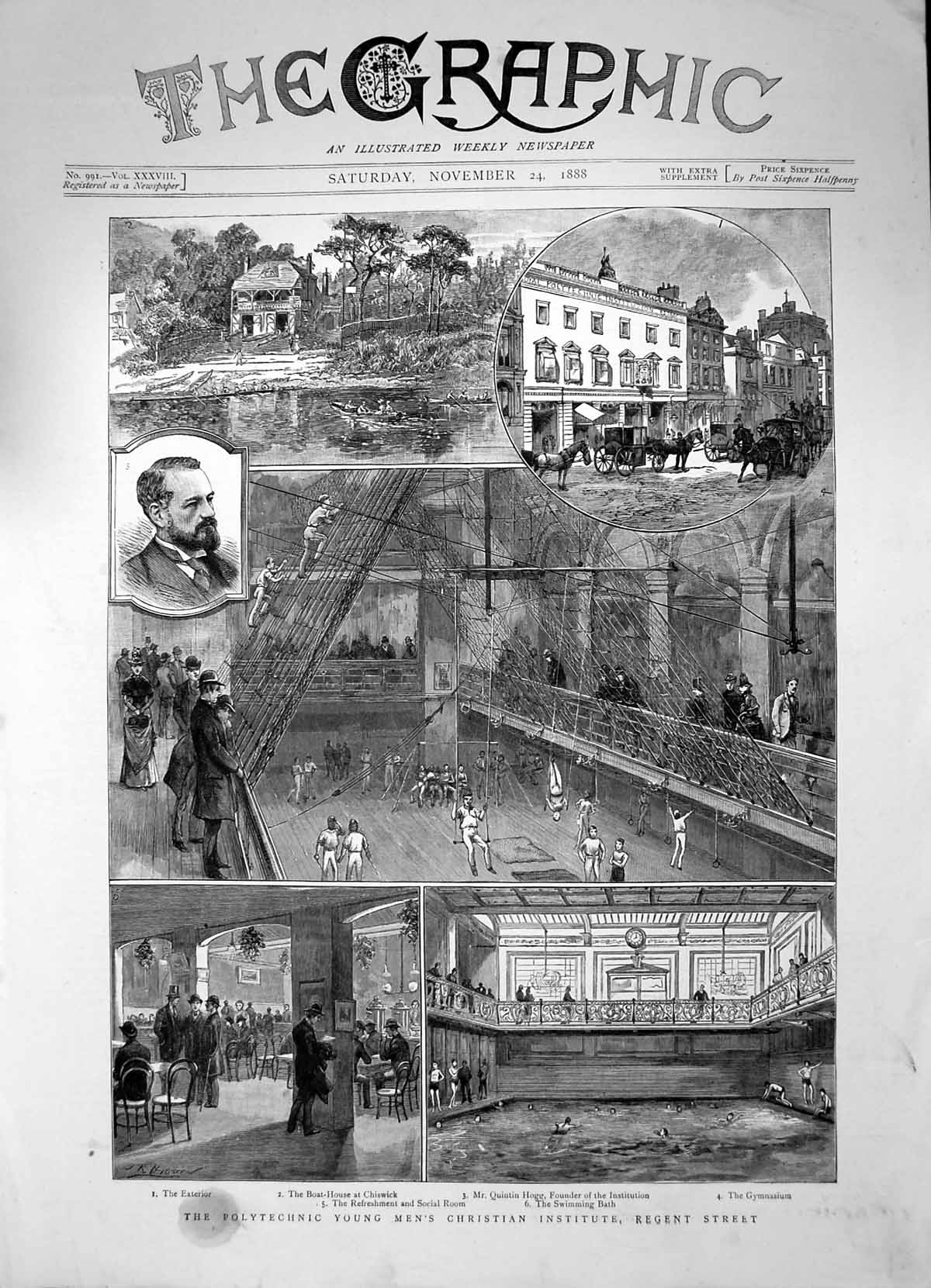 Antique Print Polytechnic Young Mens Christian Institute Regent Street 1888