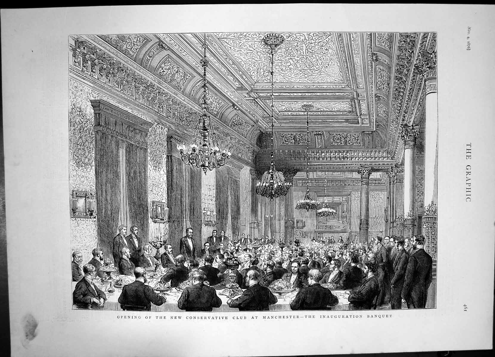 Old Antique Print Opening New Conservative Club Manchester Banquet 1876 19th