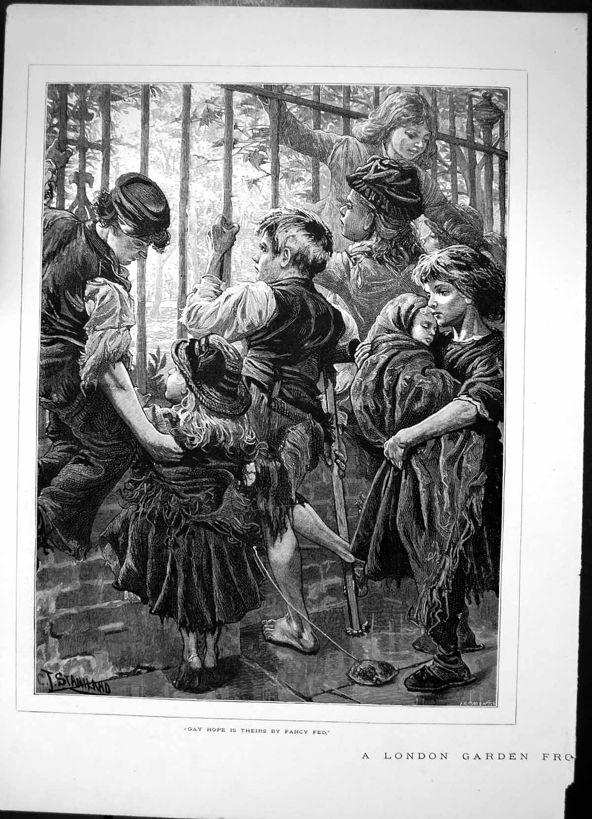 Antique Old Print Gay Hope Is Theirs By Fancy Fed Poor Children London C1880