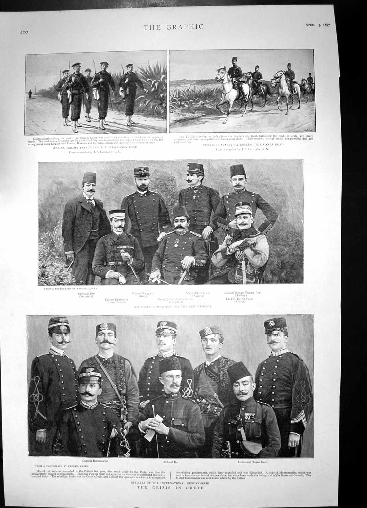 Antique Print Crisis Crete Officers Gendarmerie Italian Sailors Turks 1897 19th
