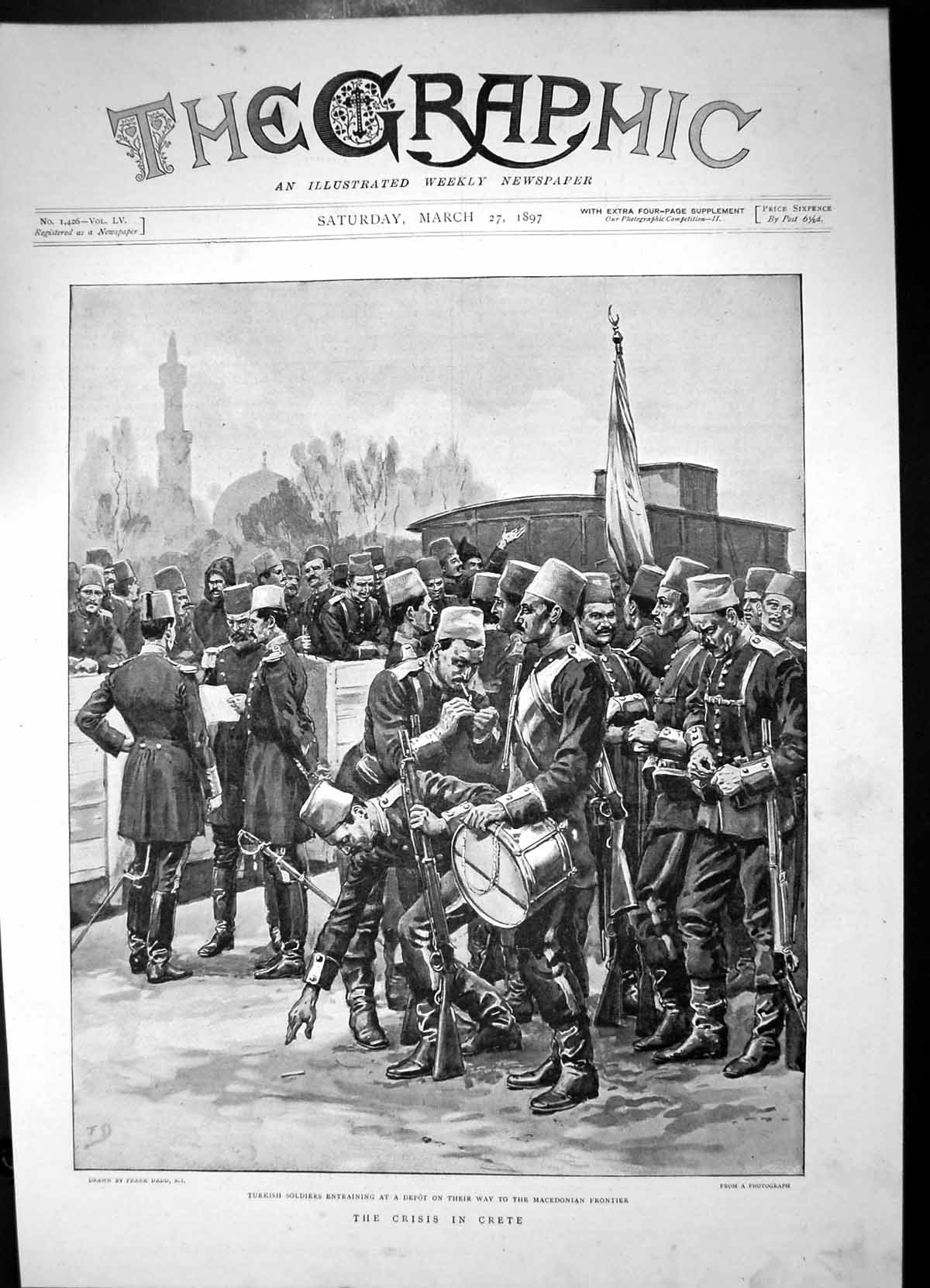 Antique Old Print Crete Turkish Siers Entraining Depot Macedonian Front 1897