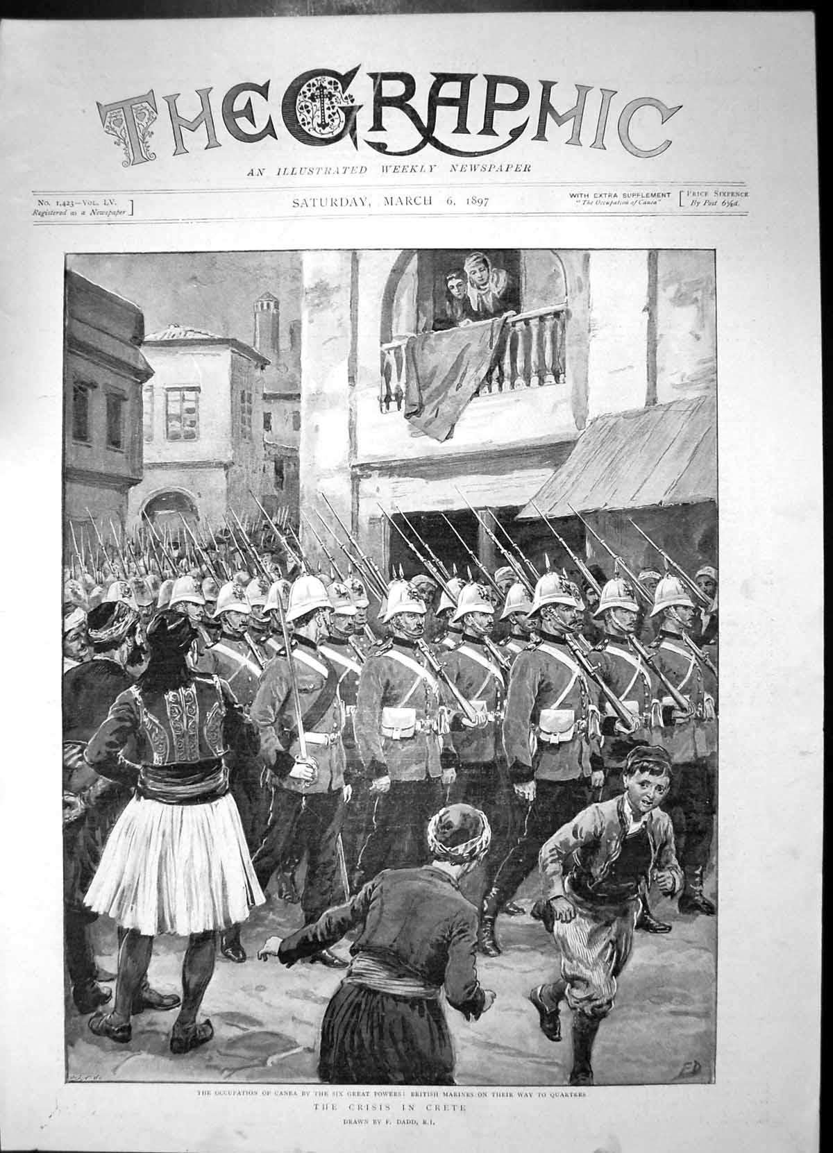 Antique Print Occupation CaneaGreat Powers British Marines Quarters1897