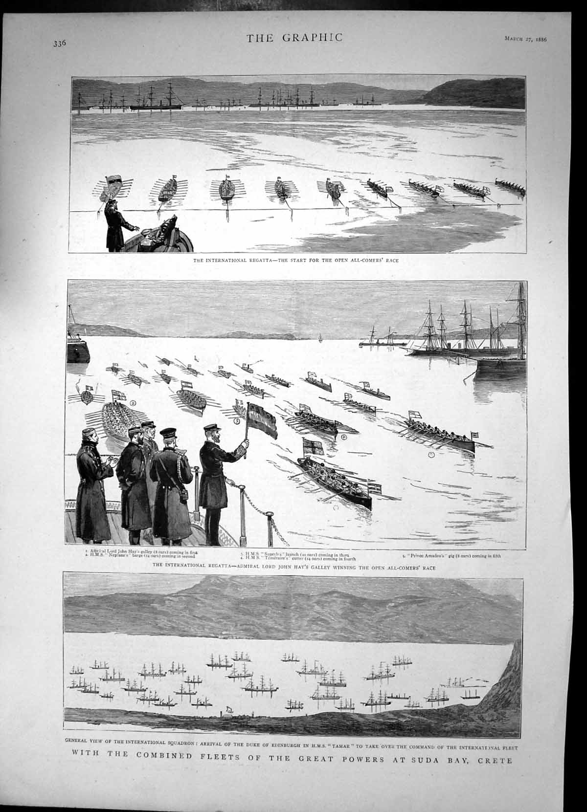 Antique Print Combined Fleets Suda Bay Crete Duke Edinburgh Hms Tamar 1886 19th