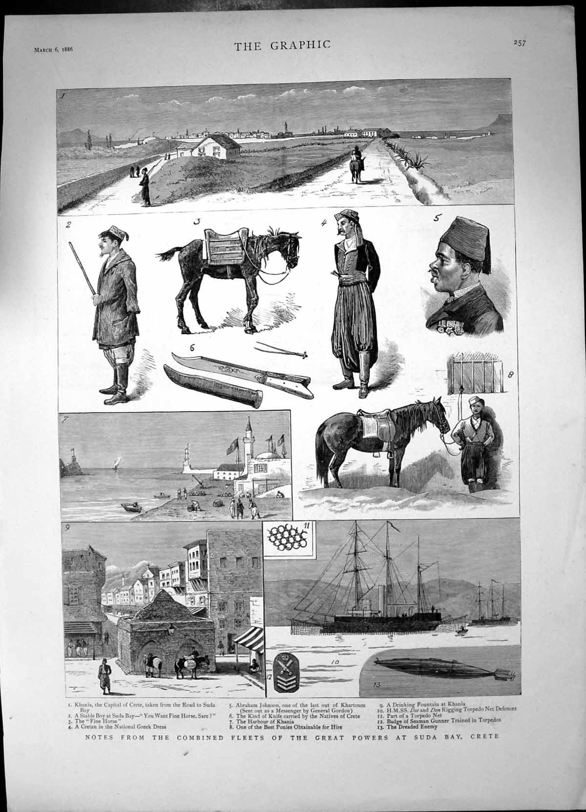 Old Antique Print Combined Fleets Great Powers Suda Bay Crete Khania 1886 19th