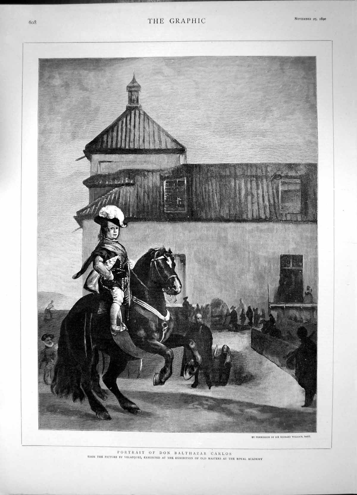 Antique Old Print Portrait Don Balthazar Carlos Velazquez Boy Horseback 1890