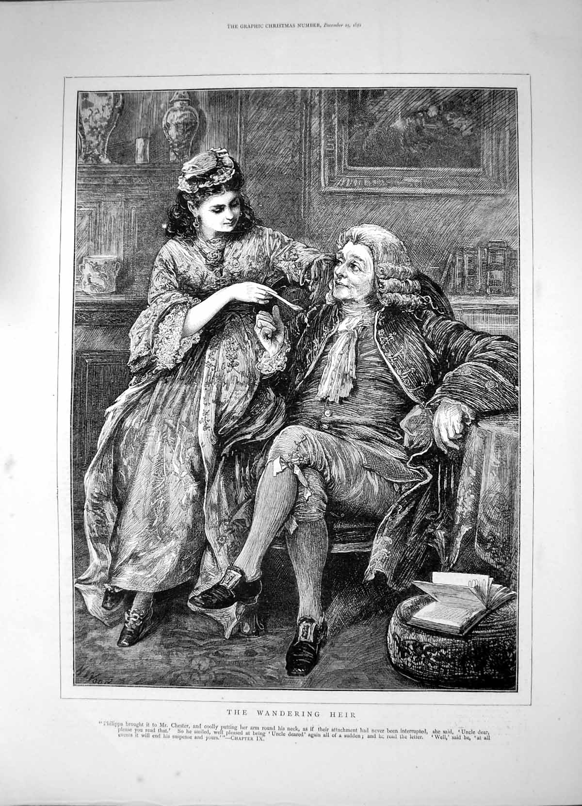 Antique Print Wandering Heir Phillipa Brought Letter Uncle Mr Chester 1872 19th