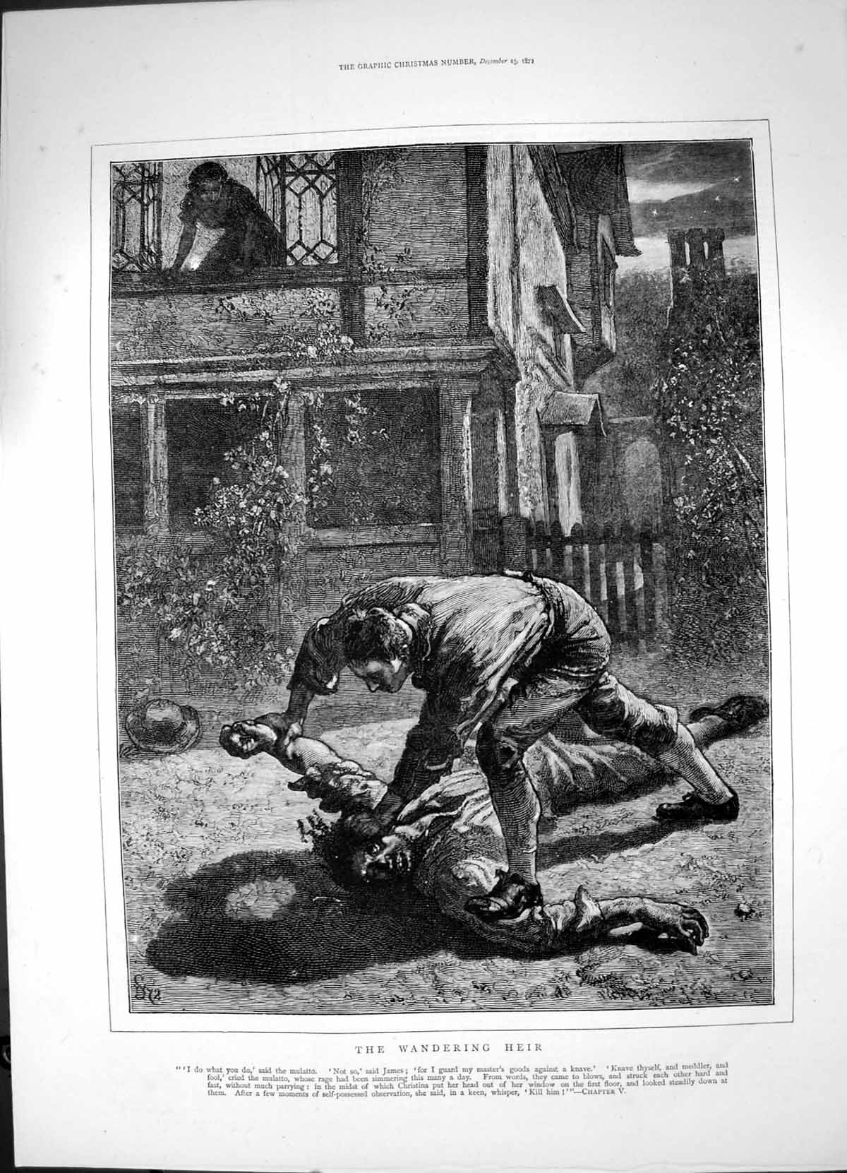Antique Old Print Wandering Heir Mulatto James Fight Christina Window 1872 19th