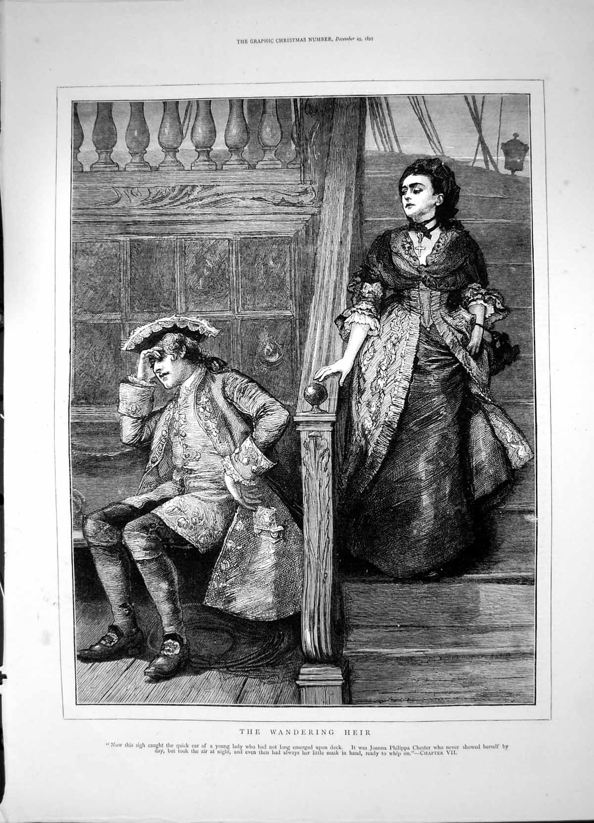 Antique Old Print Wandering Heir Man Sighs Deck Joanna Philippa Chester 1872