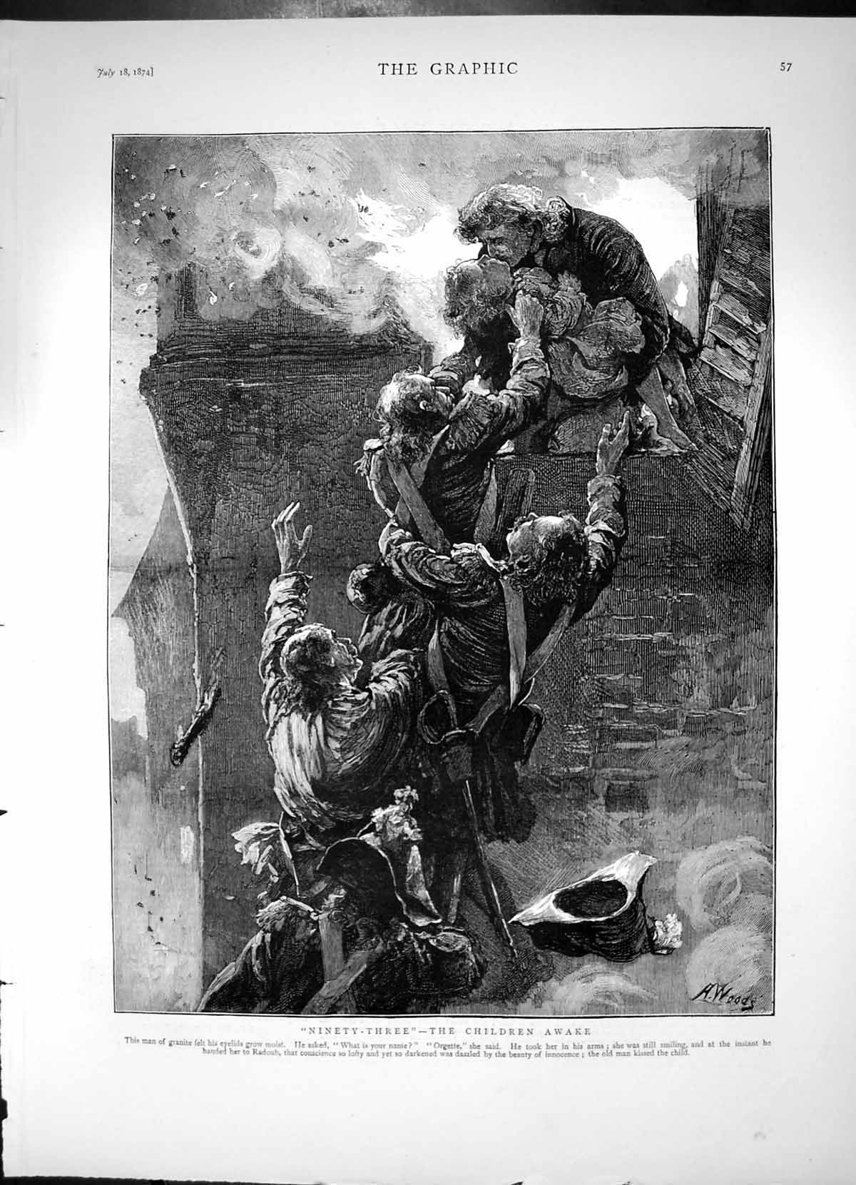 Antique Old Print Ninety Three Children Awake Child Orgette Saved Fire 1874