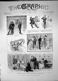 Antique Old Print Ladies Visit Ironclad Shown Mechanism Gun Cannon Paint 1889