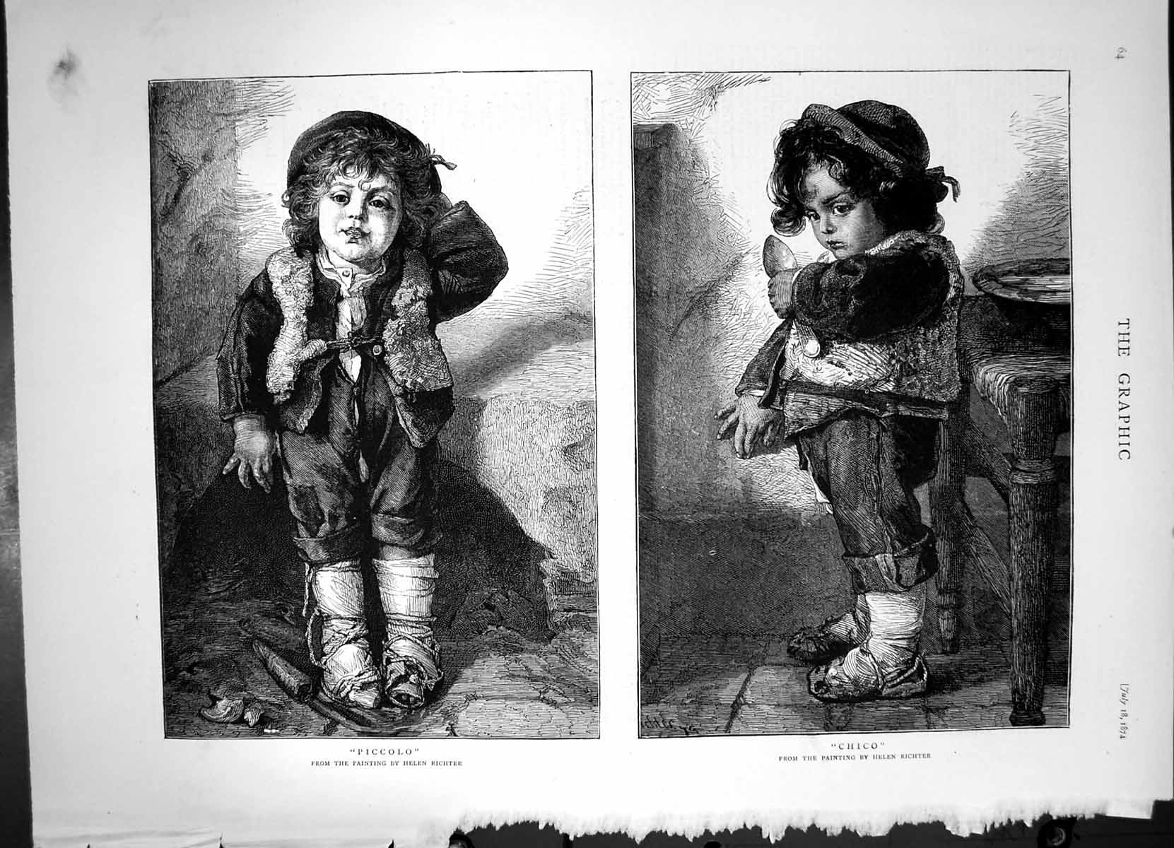 Old Antique Print Piccolo Painting Helen Richter Chico Helen Richter 1874 19th