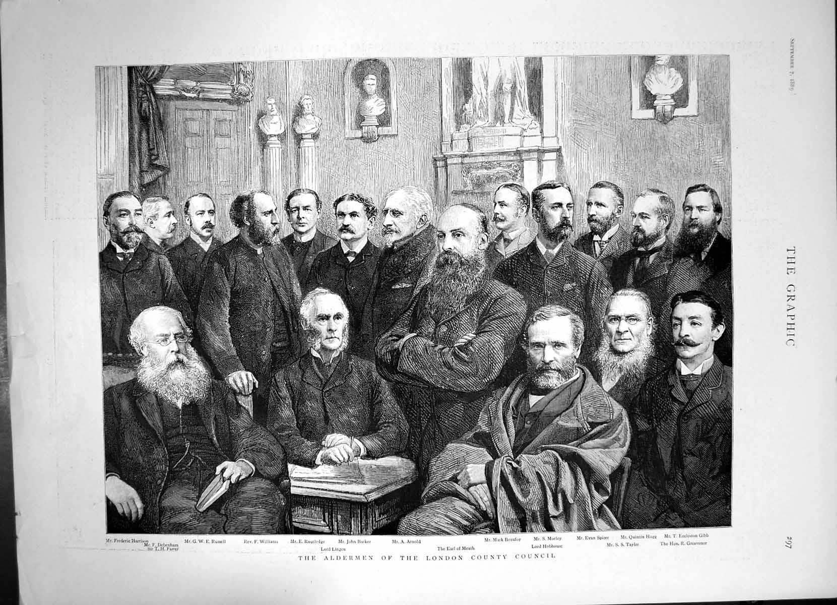 Antique Print Aldermen London County Council John Barker Rev Williams 1889 19th