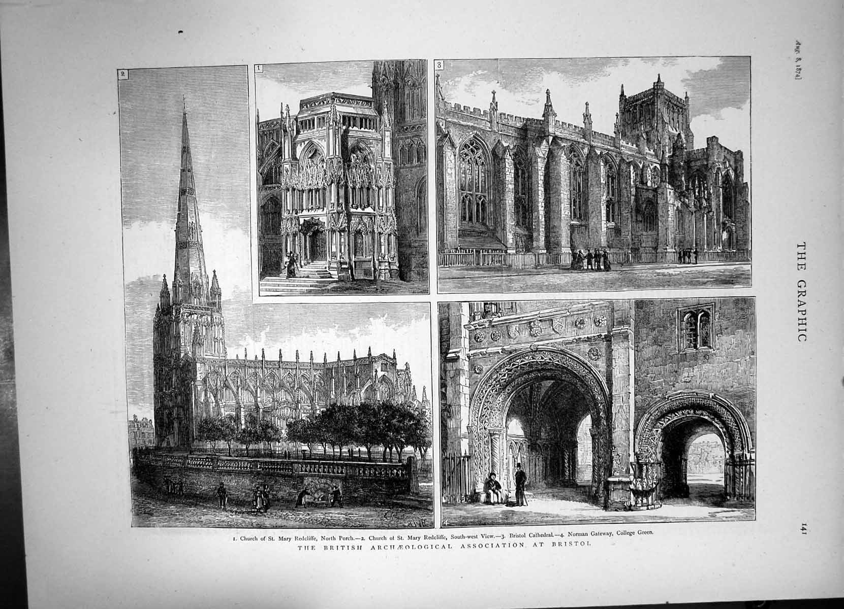 Antique Old Print British Archaeological Association Bristol Cathedral 1874