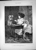 Antique Print There Is Nothing For Dog Small Girl Eating Dog Looks On 1874 19th