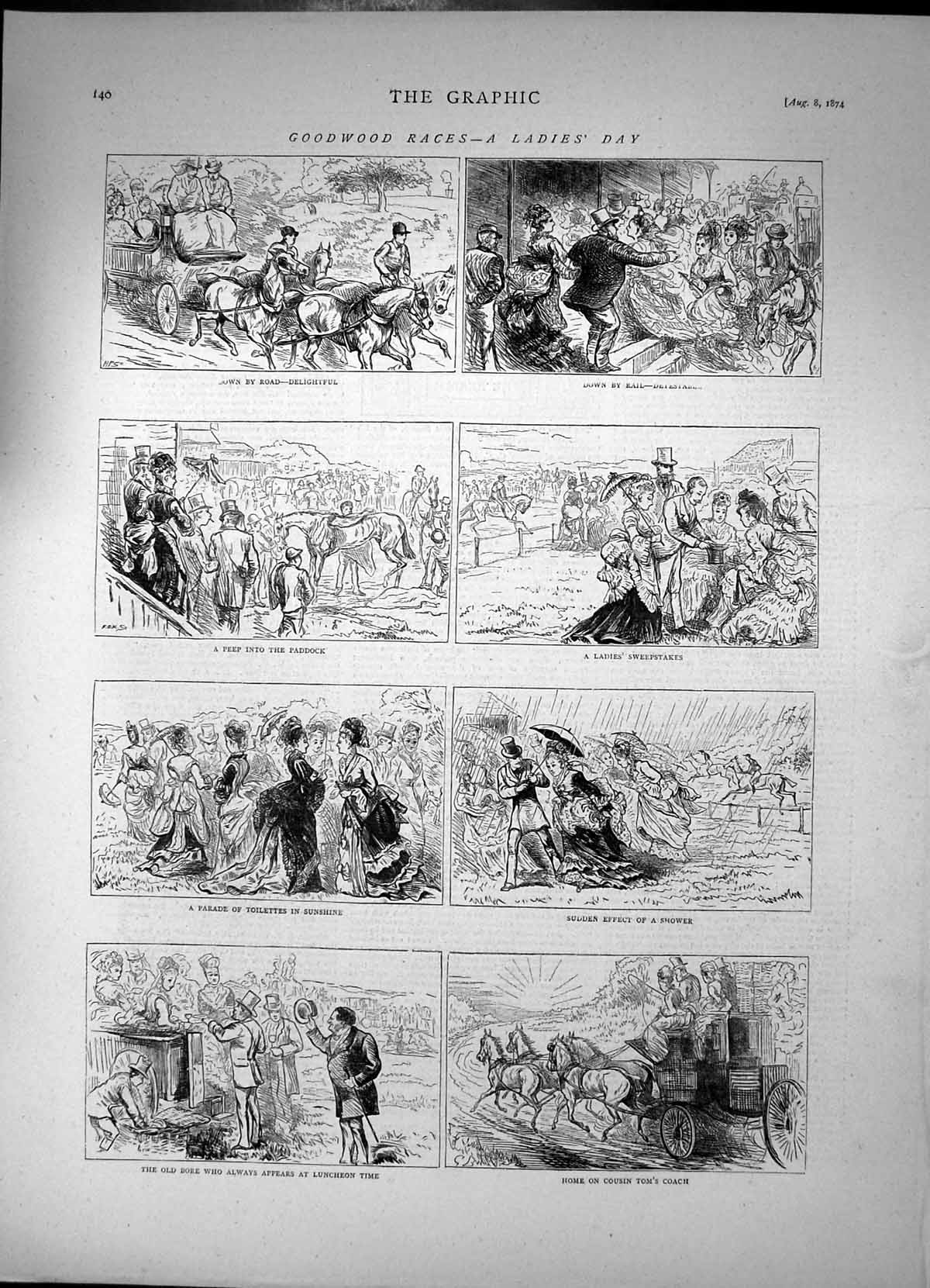 Antique Old Print Goodwood Races Ladies Day Paddock Sweepstakes Parade 1874