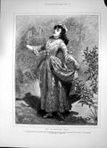 Antique Old Print Wandering Heir Lady Parades Night Hand Glass Diamonds 1872