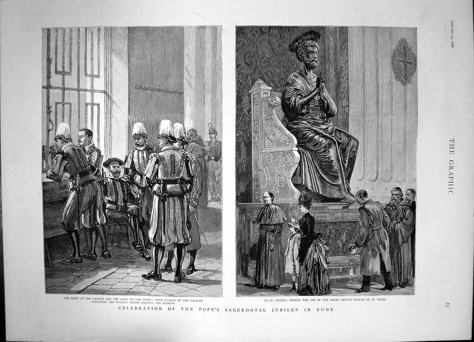 Old Antique Print Celebration Popes Sacerdotal Jubilee Rome Vatican 1888 19th