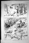 Original Old Antique Print 1889 Wapiti Shooting Rockies Mountains Hunting Sport