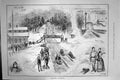 Original Old Antique Print 1887 Toboganning Saratoga Sledging Sport Victorian
