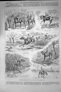 Original Old Antique Print 1892 Fox Hunting Sport Horses Huntsmen Victorian