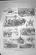 Original Old Antique Print 1891 Hunting Sport Huntsmen Horses Hounds Dogs 19th