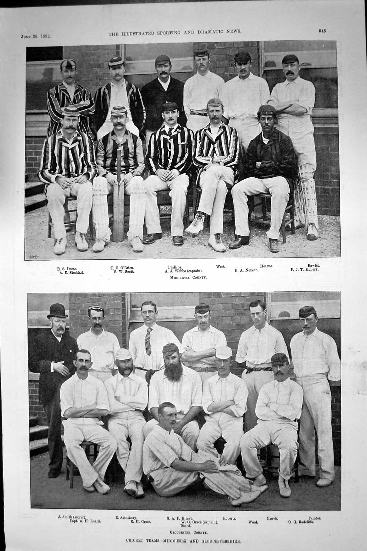 Old Sport 1892 Cricket Middlesex Gloucester Grace Webbe Lucas Hearne Victorian