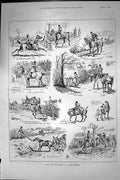 Original Old Antique Print 1892 Fox Hunting Sport Huntsmen Funker Horses 19th