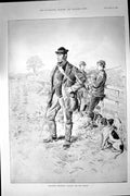 Antique Old Print 1893 Partridge Shooting Hunting Birds Hounds Waiting Squire