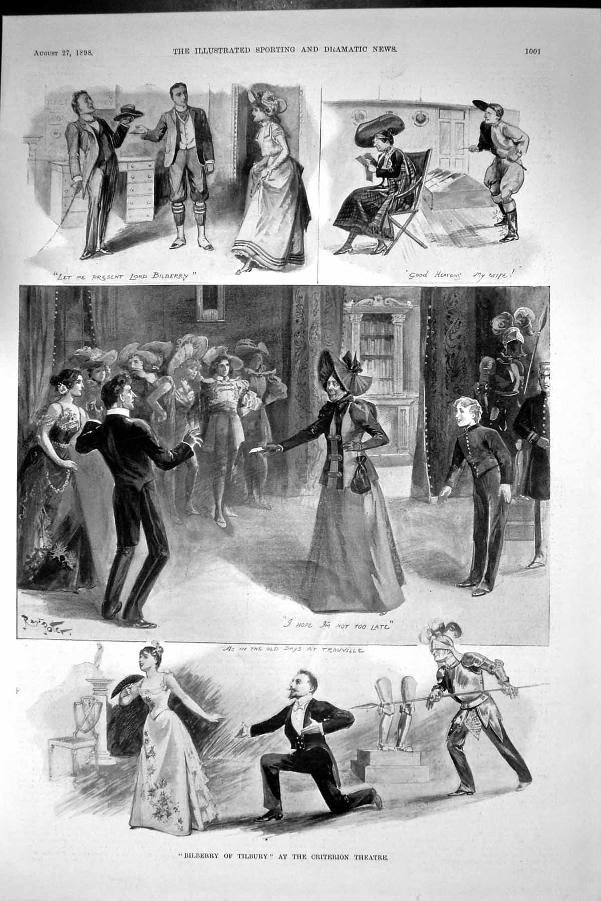 Original Old Antique Print 1898 Bilberry Tilbury Criterion Theatre Actors 19th