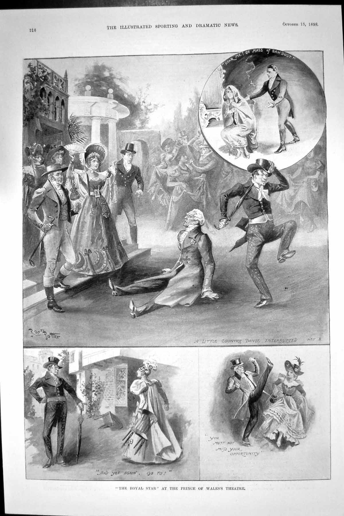 Original Old Antique Print 1898 Royal Star Prince Wales'S Theatre London 19th