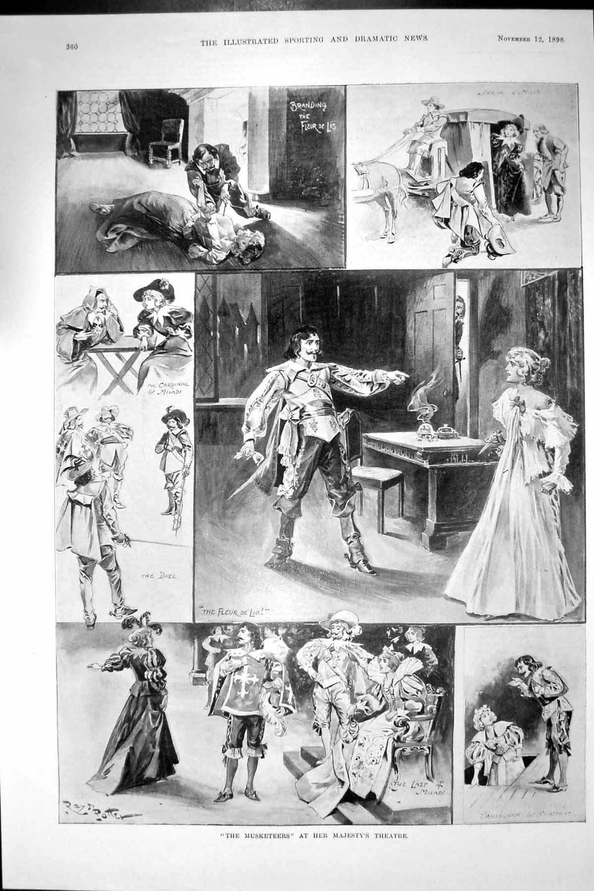 Original Old Antique Print 1898 Musketeers Majesty Theatre Miladi Romance 19th