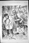 Old Antique Print 1898 Hunting Men Doctor Shot Beater In The Leg Hounds 19th