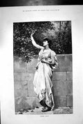 Original Old Antique Print 1888 Stolen Fruit Beautiful Woman Tree Victorian