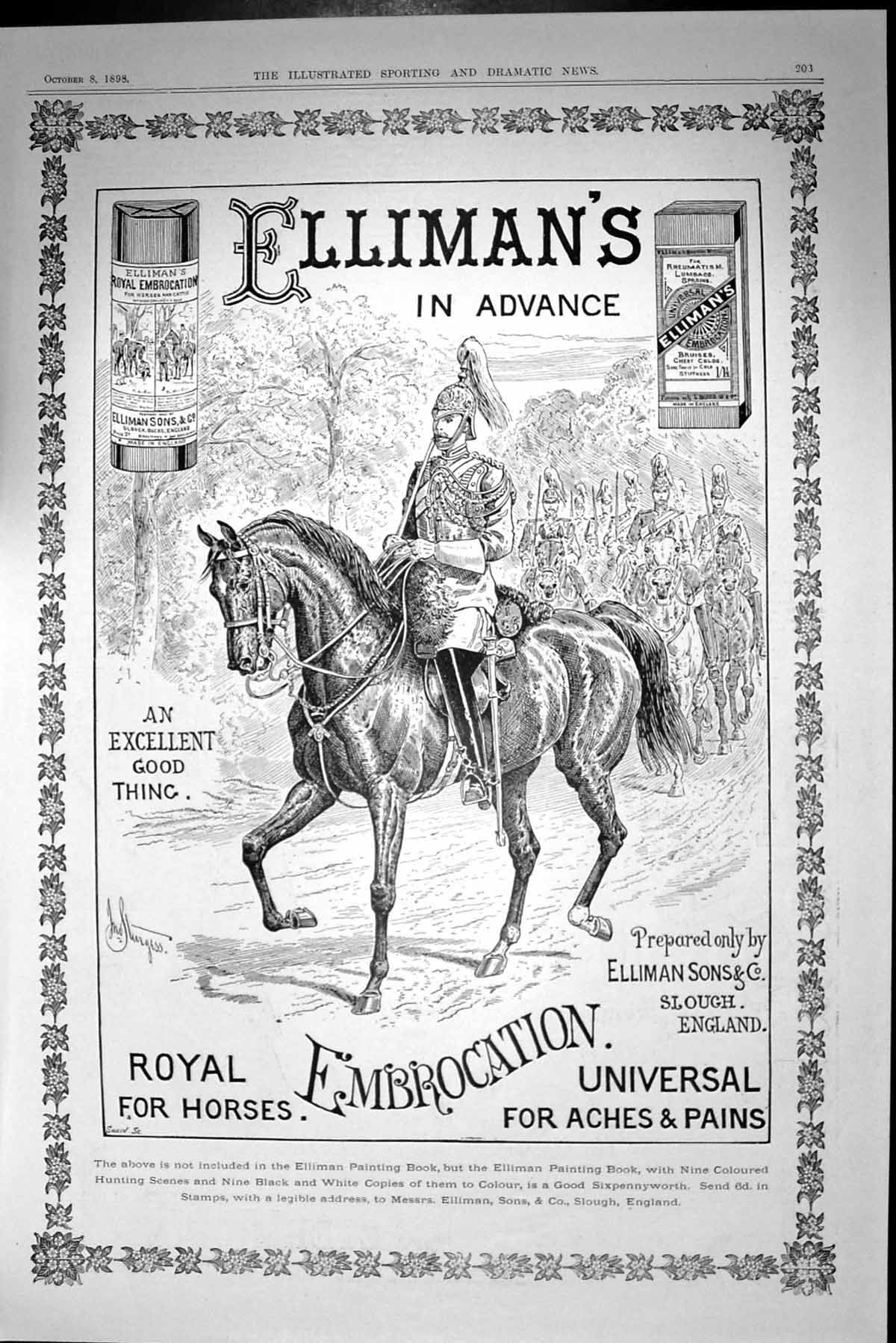 Old Antique Print Advertisement Ellimans Embrocation Horses Slough 1898 19th