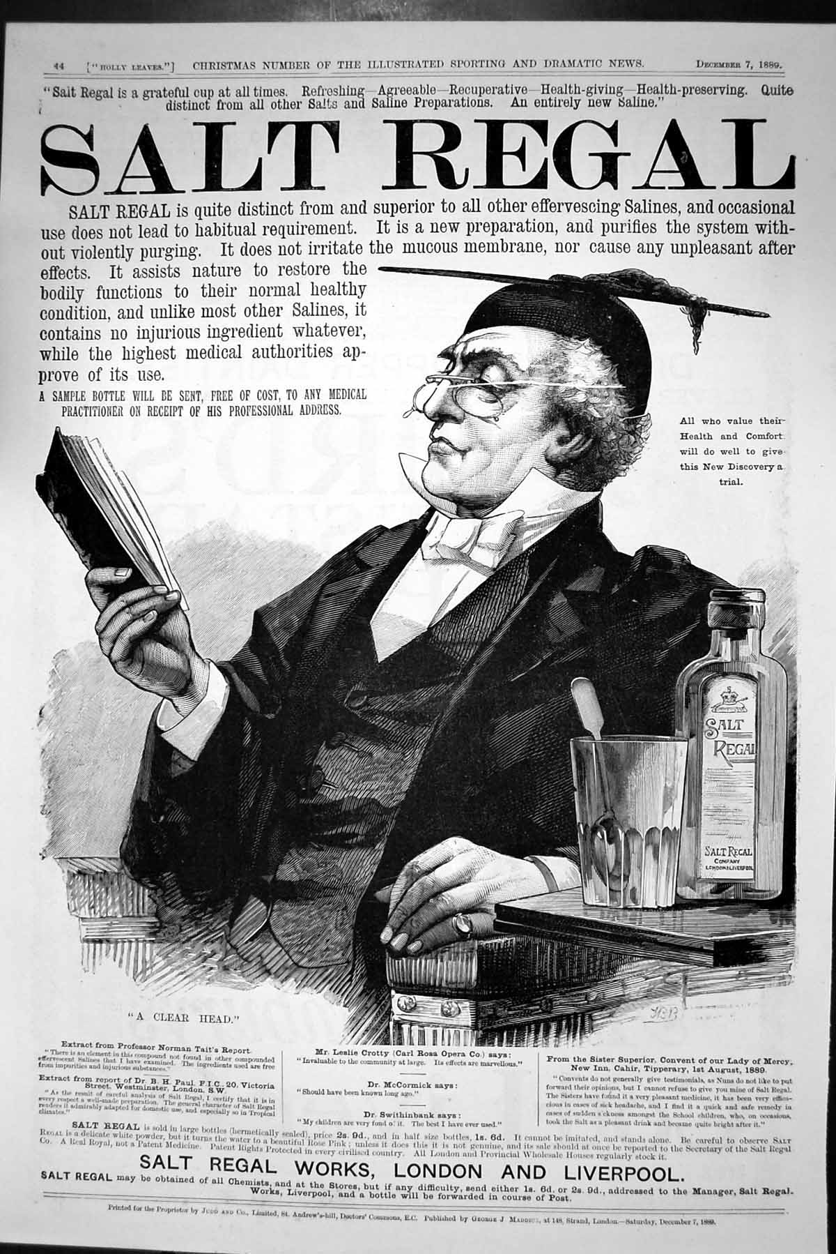 Original Old Antique Print 1889 Advertisement Salt Regal Works London Liverpool