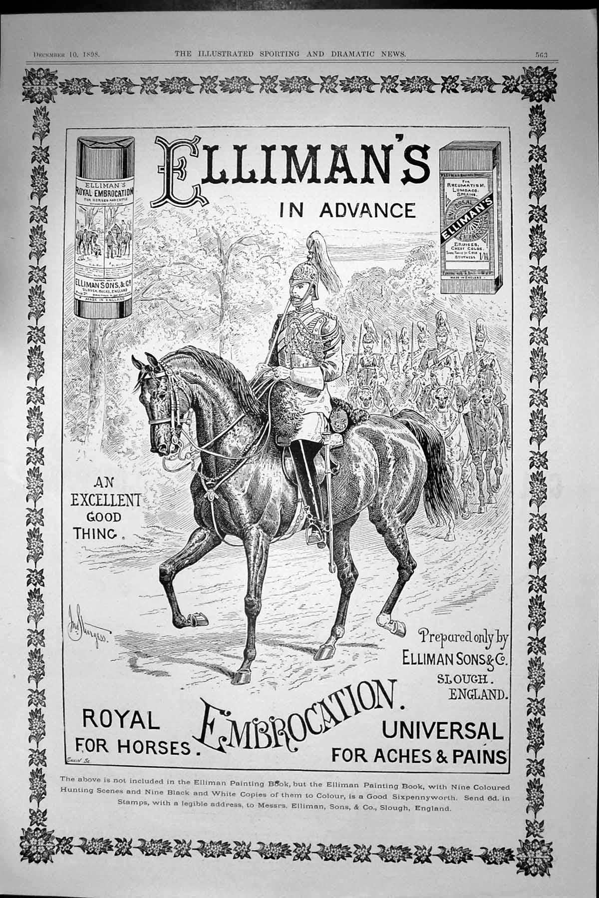 Original Old Antique Print Ellimans Royal Embrocation Horses Advertisement 1898