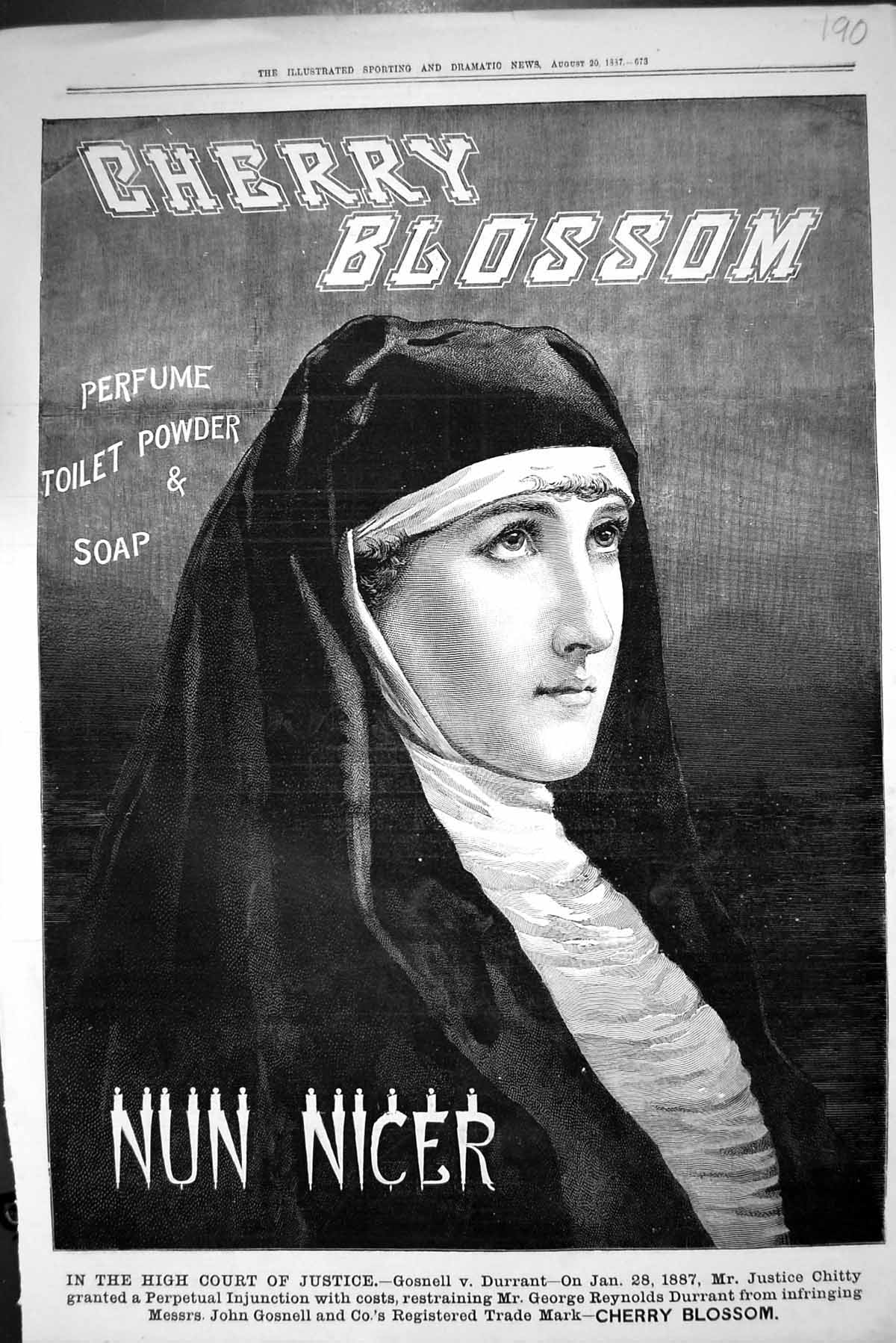 Antique Old Print Cherry Blossom Perfume Toilet Soap Nun Advertisement 1887
