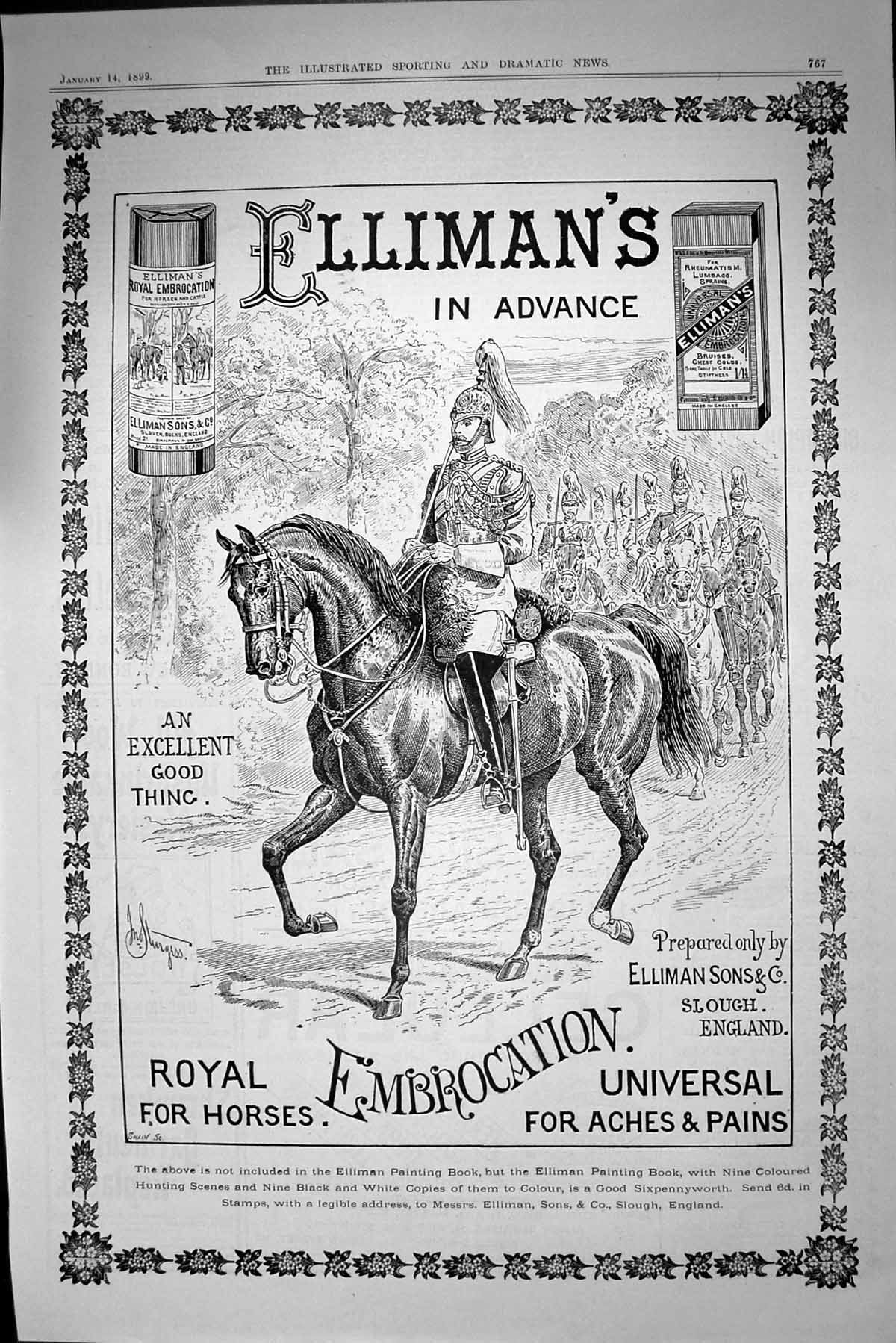 Antique Print Ellimans Embrocation Sier Marching Horses Advertisement 1899 19th