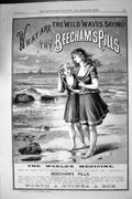 Antique Old Print Beechams Pills Young Girls Beach Scene Advertisement 1887